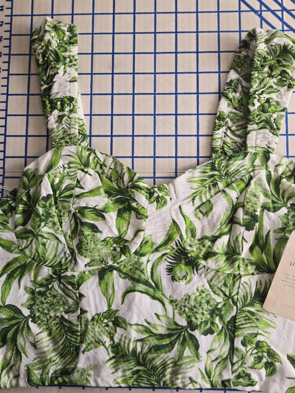 Line Blend Women's Green Tropical Print Crop Top Palm Trees